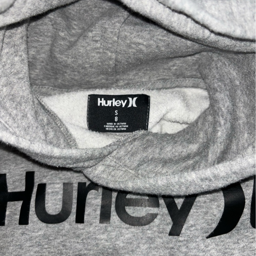 Hurley One and Only Boys Heather Gray Fleece Hoodie Kids Hurley Logo Sweatshirt - Picture 2 of 4